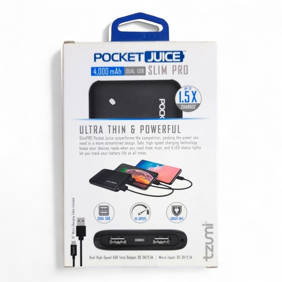Tzumi PocketJuice 4000 Portable Cellphone/Tablet Battery High Speed Charger NIB - Picture 2 of 7